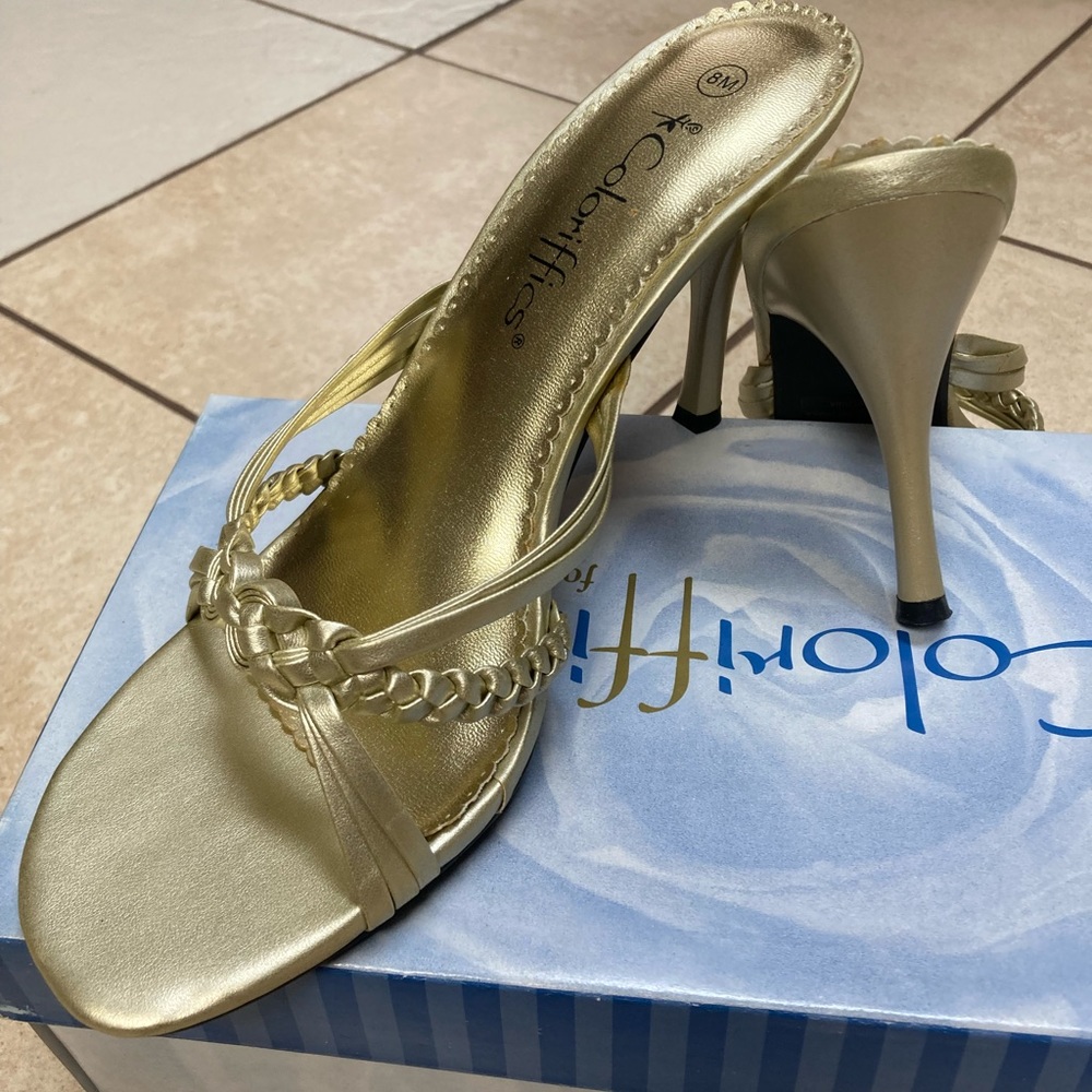 NIB Gold Strappy Slides - Picture 3 of 5